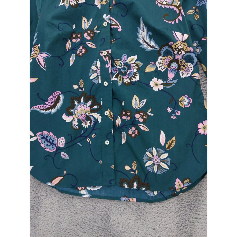 Talbots Petite Teal Floral Print Button Up Shirt Women's Size SP 100% Cotton‎ - Picture 3 of 9